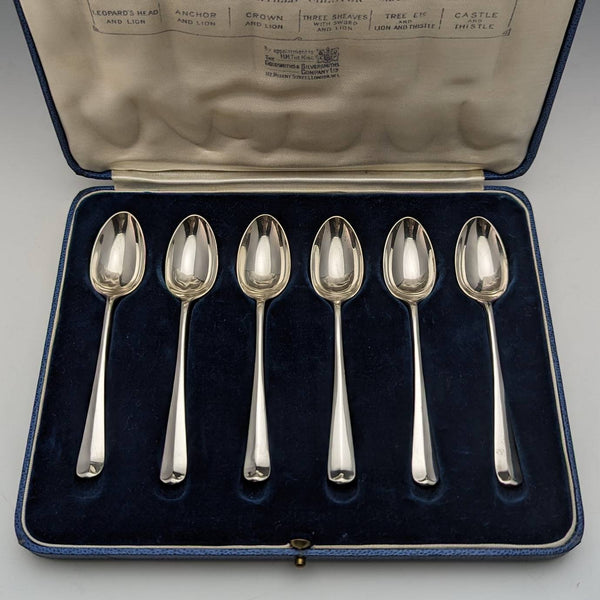 1935年 英国ヴィンテージ 純銀製 マルチホールマーク ティースプーン6本セット ケース入り